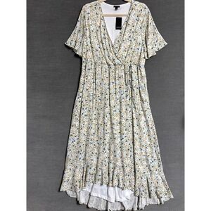 Torrid Dress 1X Sunshine Ditsy Floral Wrap Rayon Midi Boho Cottage‎ Summer 14/16